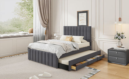 Upholstered Platform Bed With Twin Size Trundle And 3 Drawers - The Sleep Loft - Online Mattress Showroom NYC