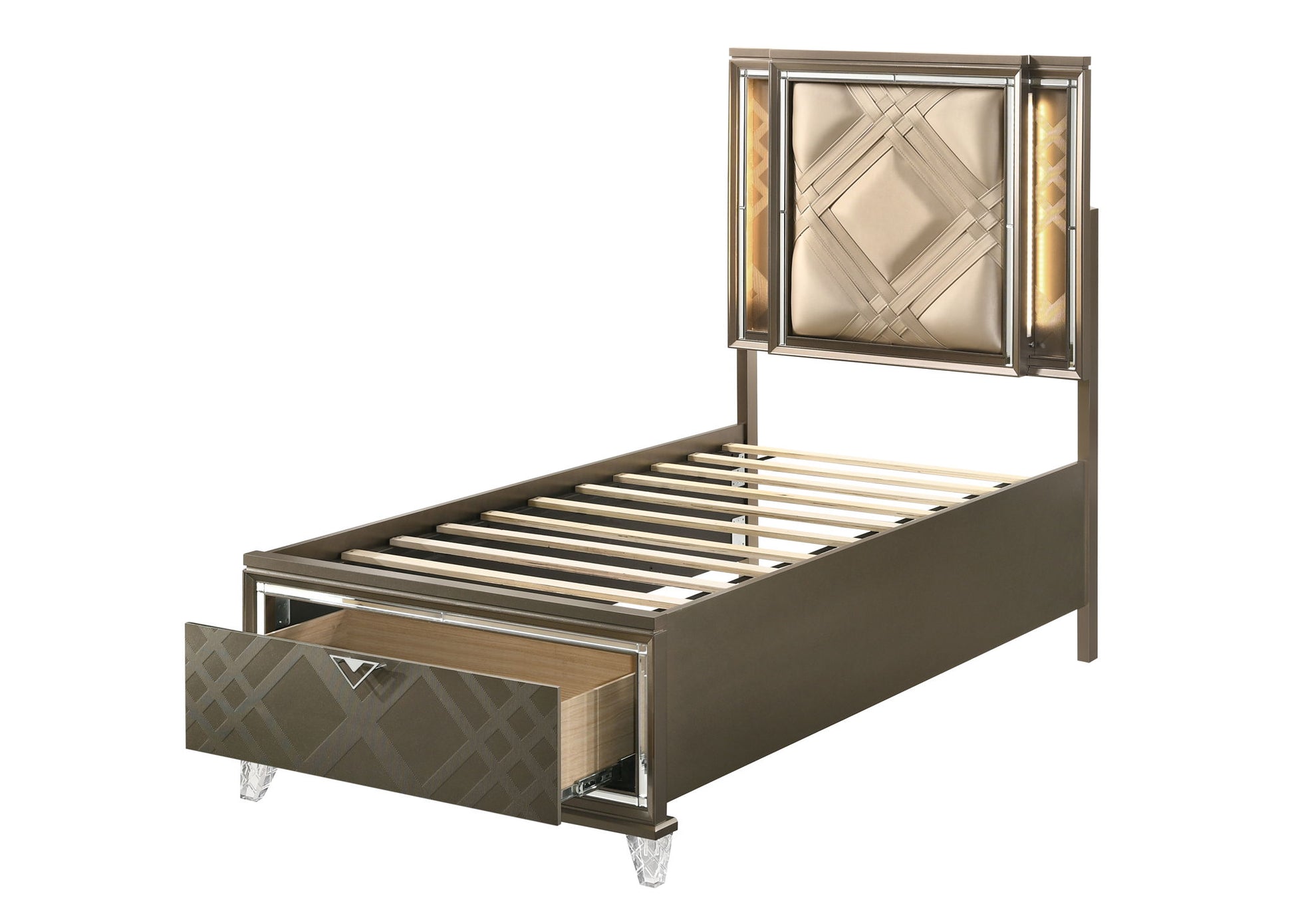 Skylar - Full Bed With LED & Storage - Dark Champagne - The Sleep Loft - Online Mattress Showroom NYC