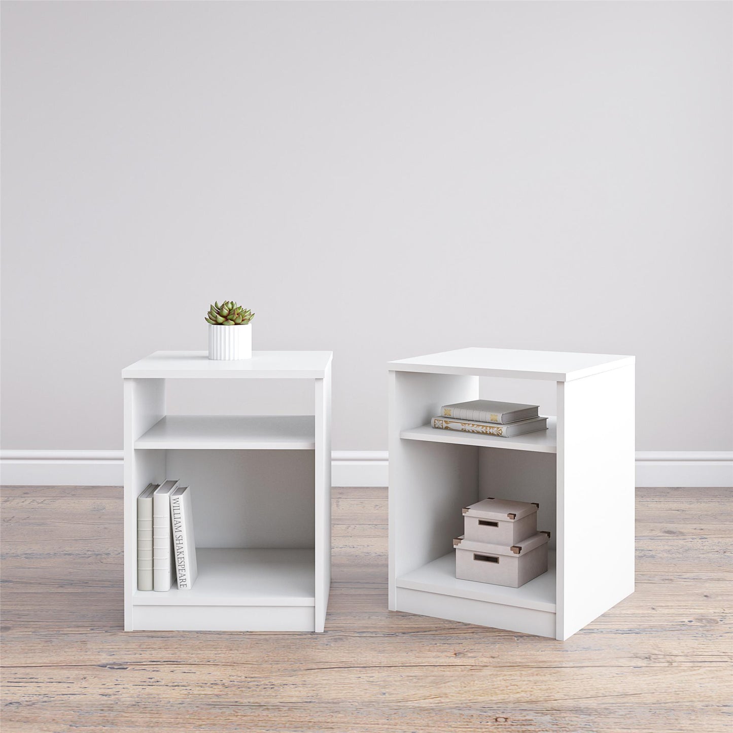 Open Shelf Nightstand - White - The Sleep Loft - Online Mattress Showroom NYC