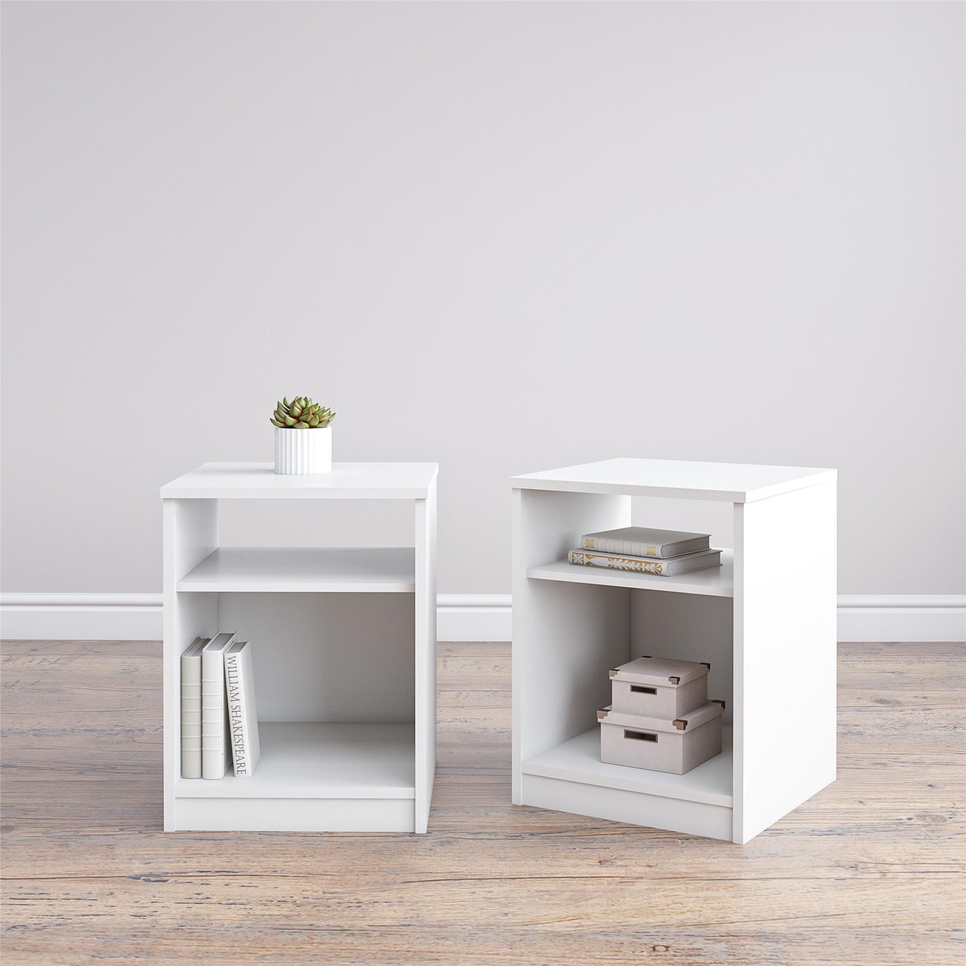 Open Shelf Nightstand - White - The Sleep Loft - Online Mattress Showroom NYC