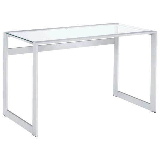 Hartford 47-inch Glass Top Writing Desk Chrome - The Sleep Loft - Online Mattress Showroom NYC