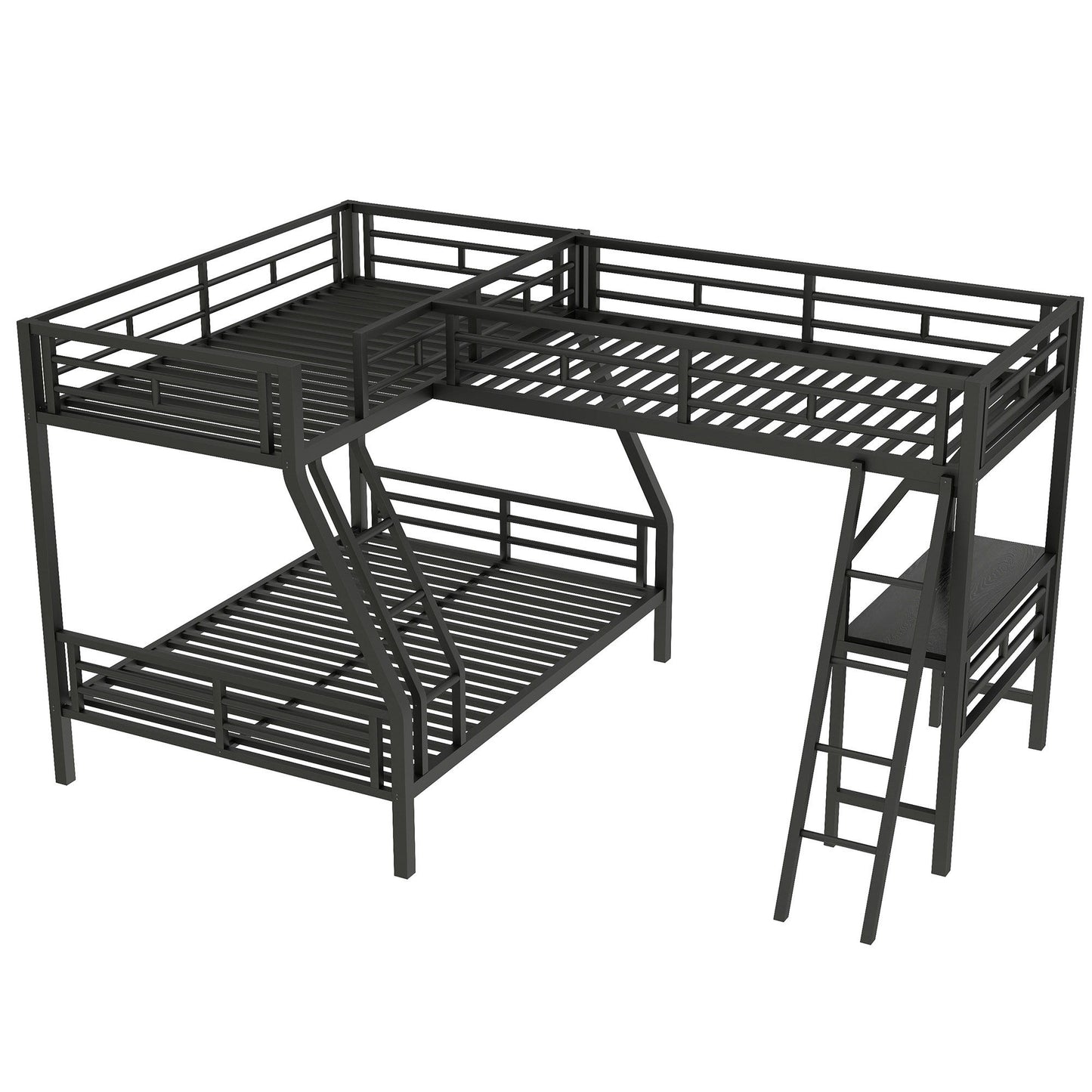 Twin Over Full Bunk Bed With Loft And Desk, L-Shaped Design For 3 Sleepers - Black - The Sleep Loft - Online Mattress Showroom NYC