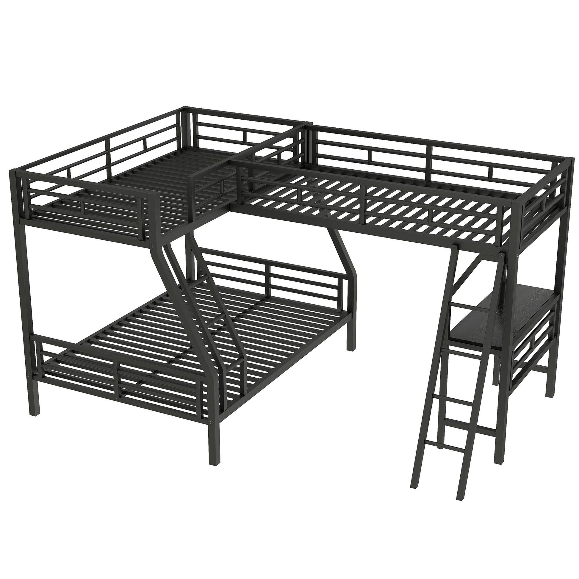 Twin Over Full Bunk Bed With Loft And Desk, L-Shaped Design For 3 Sleepers - Black - The Sleep Loft - Online Mattress Showroom NYC