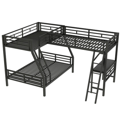 Twin Over Full Bunk Bed With Loft And Desk, L-Shaped Design For 3 Sleepers - Black - The Sleep Loft - Online Mattress Showroom NYC