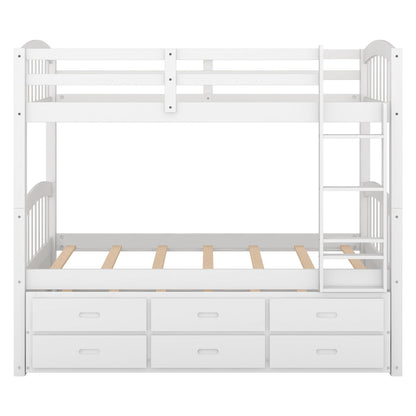 Bunk Bed With Trundle And Drawers, Arched Headboard And Footboard - The Sleep Loft - Online Mattress Showroom NYC
