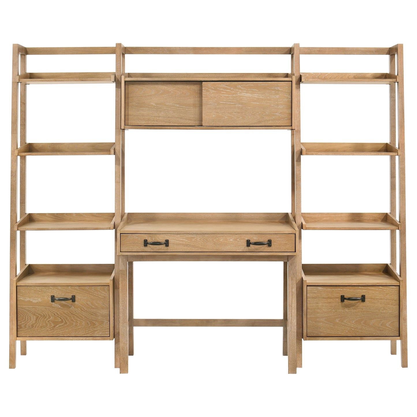 Fabian 4-piece Computer Desk and Bookshelf Set Distressed Light Brown