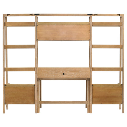 Fabian 4-piece Computer Desk and Bookshelf Set Distressed Light Brown