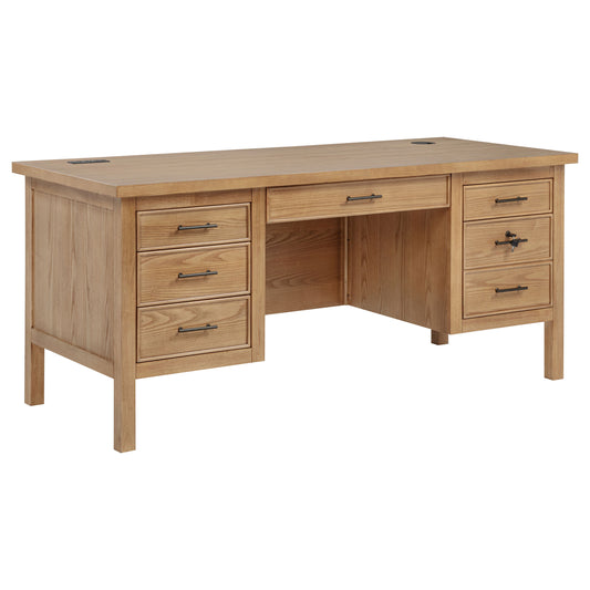 Vermes 66-inch 7-drawer Computer Desk with Power Outlet Light Ash - The Sleep Loft - Online Mattress Showroom NYC