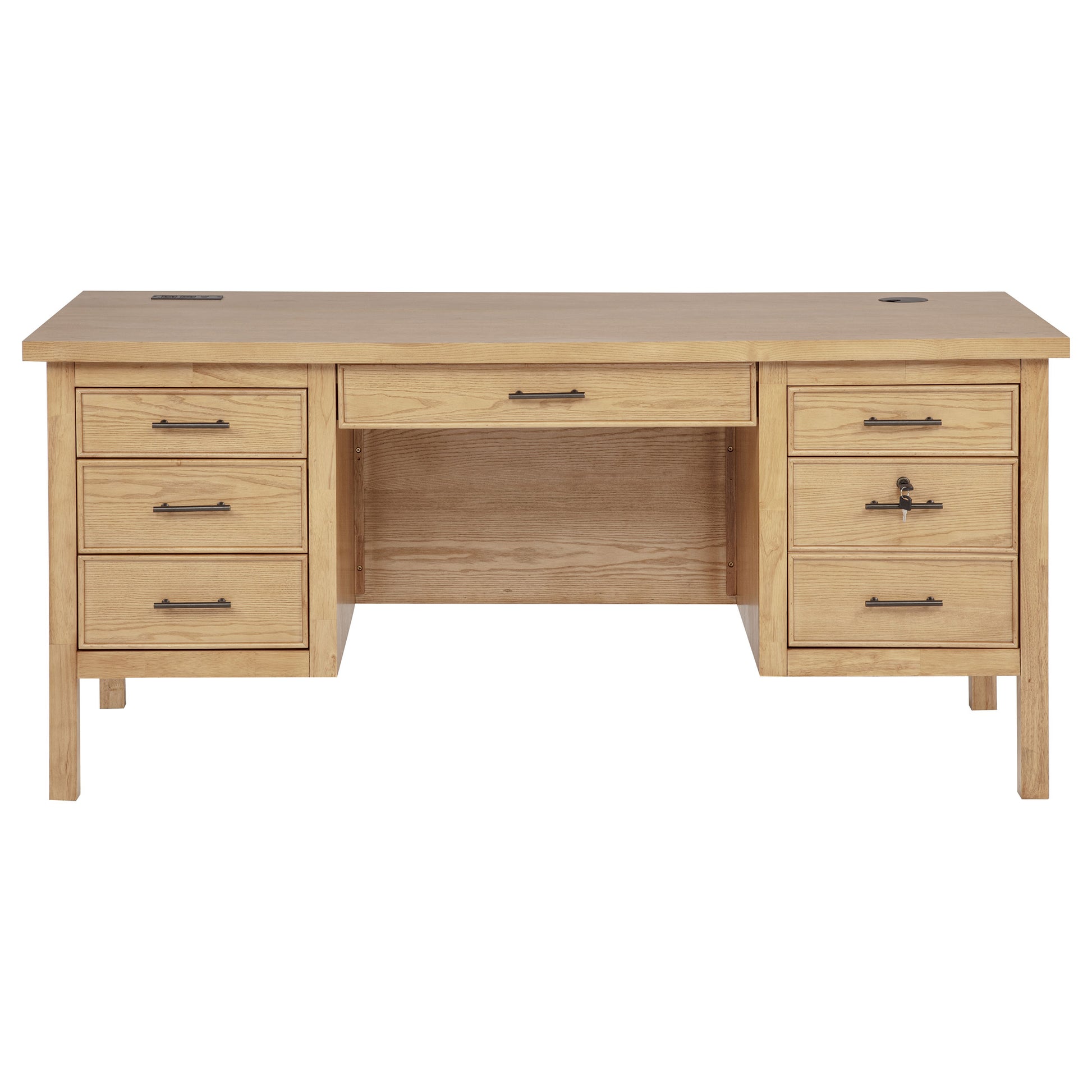 Vermes 66-inch 7-drawer Computer Desk with Power Outlet Light Ash