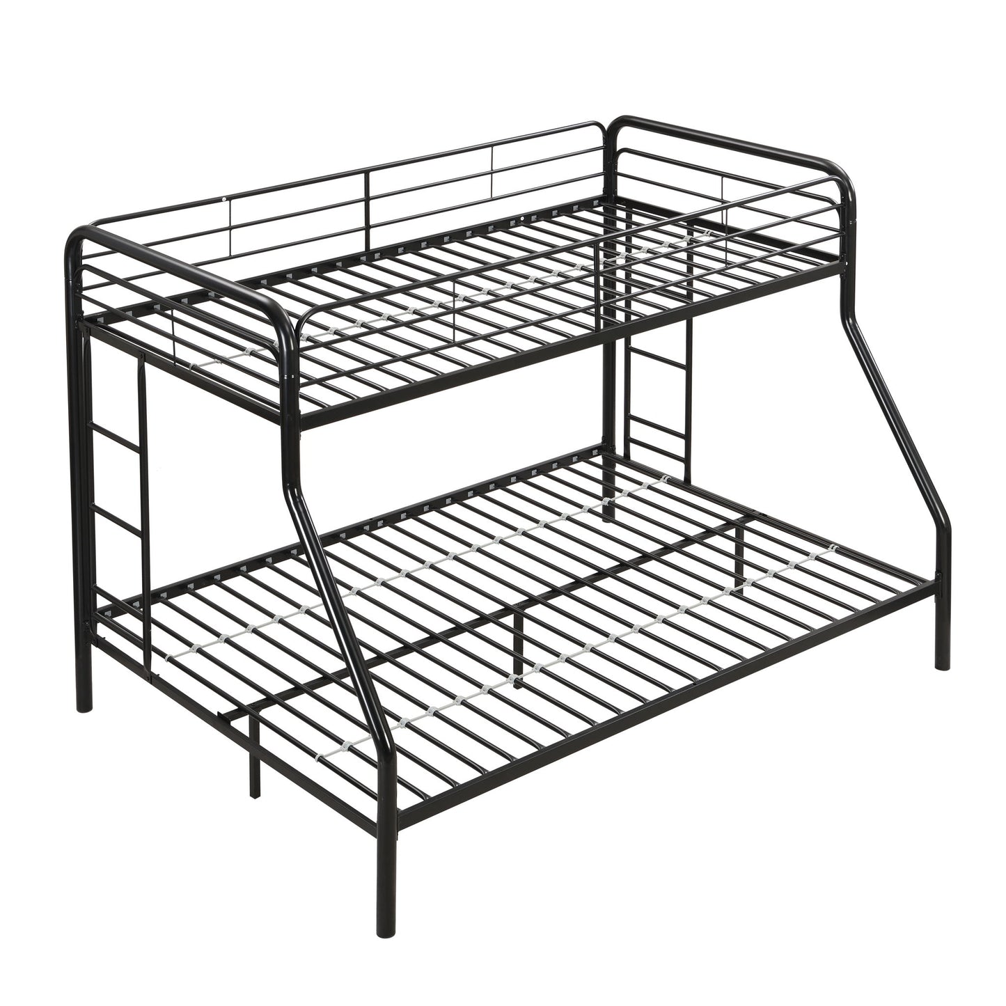 Modern Twin Over Full Metal Bunk Bed With Trundle And Dual Side Ladder And Metal Design - Black / Brown - The Sleep Loft - Online Mattress Showroom NYC