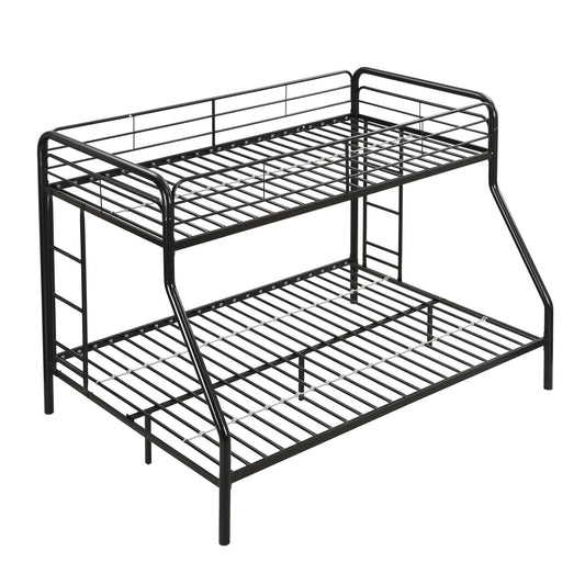Modern Twin Over Full Metal Bunk Bed With Trundle And Dual Side Ladder And Metal Design - Black / Brown - The Sleep Loft - Online Mattress Showroom NYC