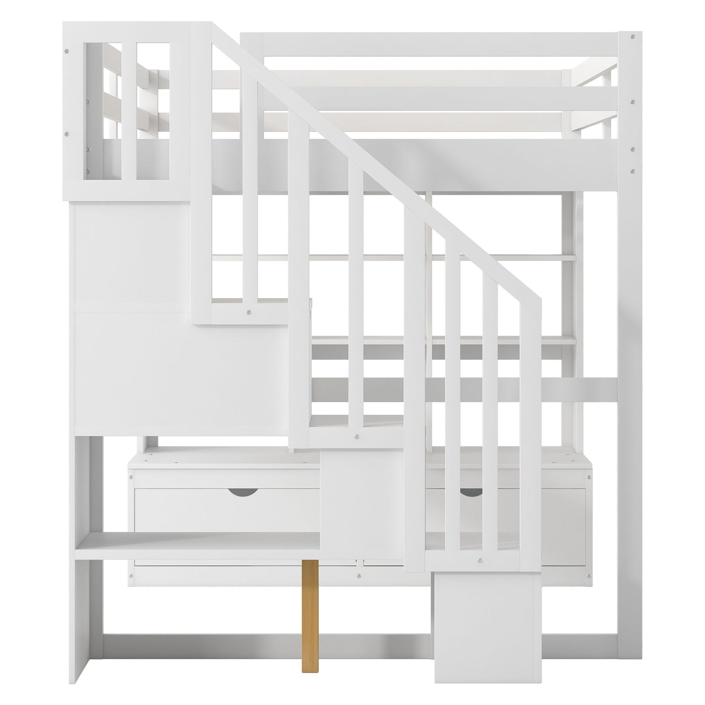 Full Size Loft Bed With Desk And Shelves, 2 Built In Drawers, Storage Staircase - White - The Sleep Loft - Online Mattress Showroom NYC