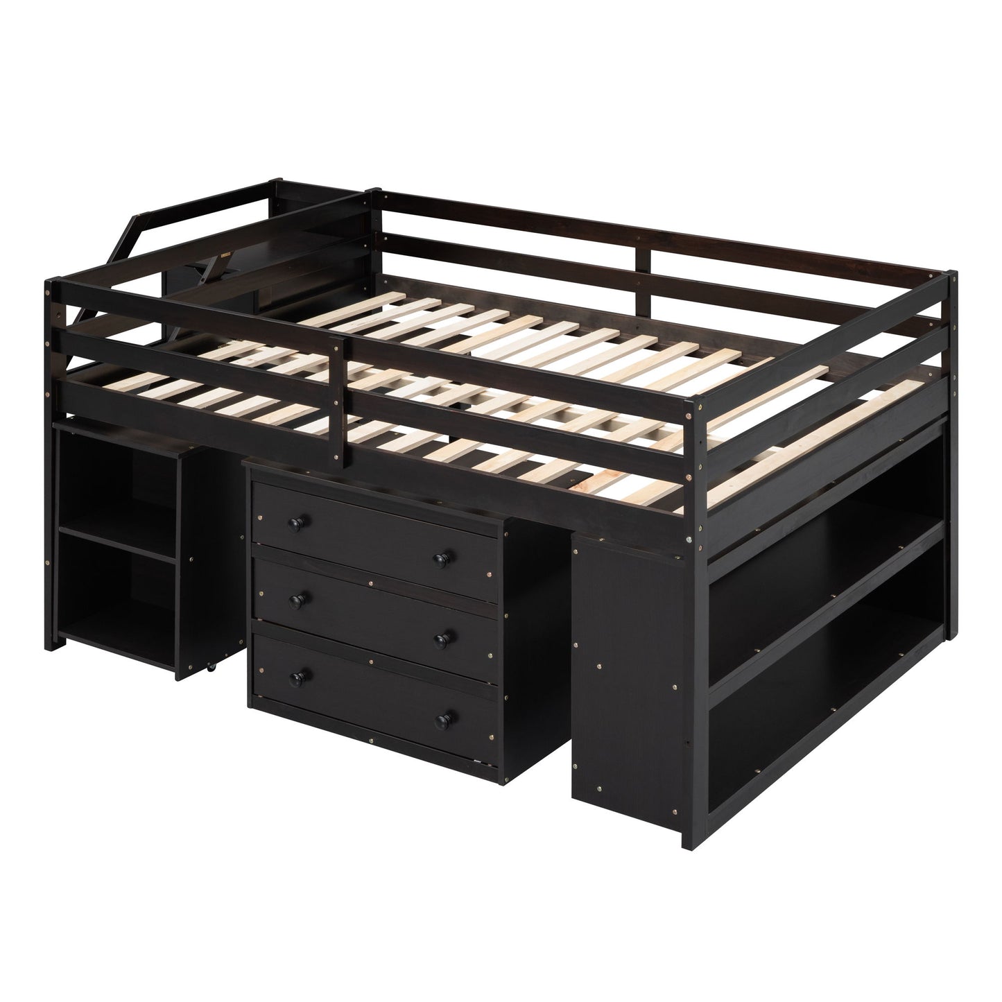 Loft Bed With Retractable Writing Desk And 3 Drawers With Storage Stairs And Shelves - The Sleep Loft - Online Mattress Showroom NYC