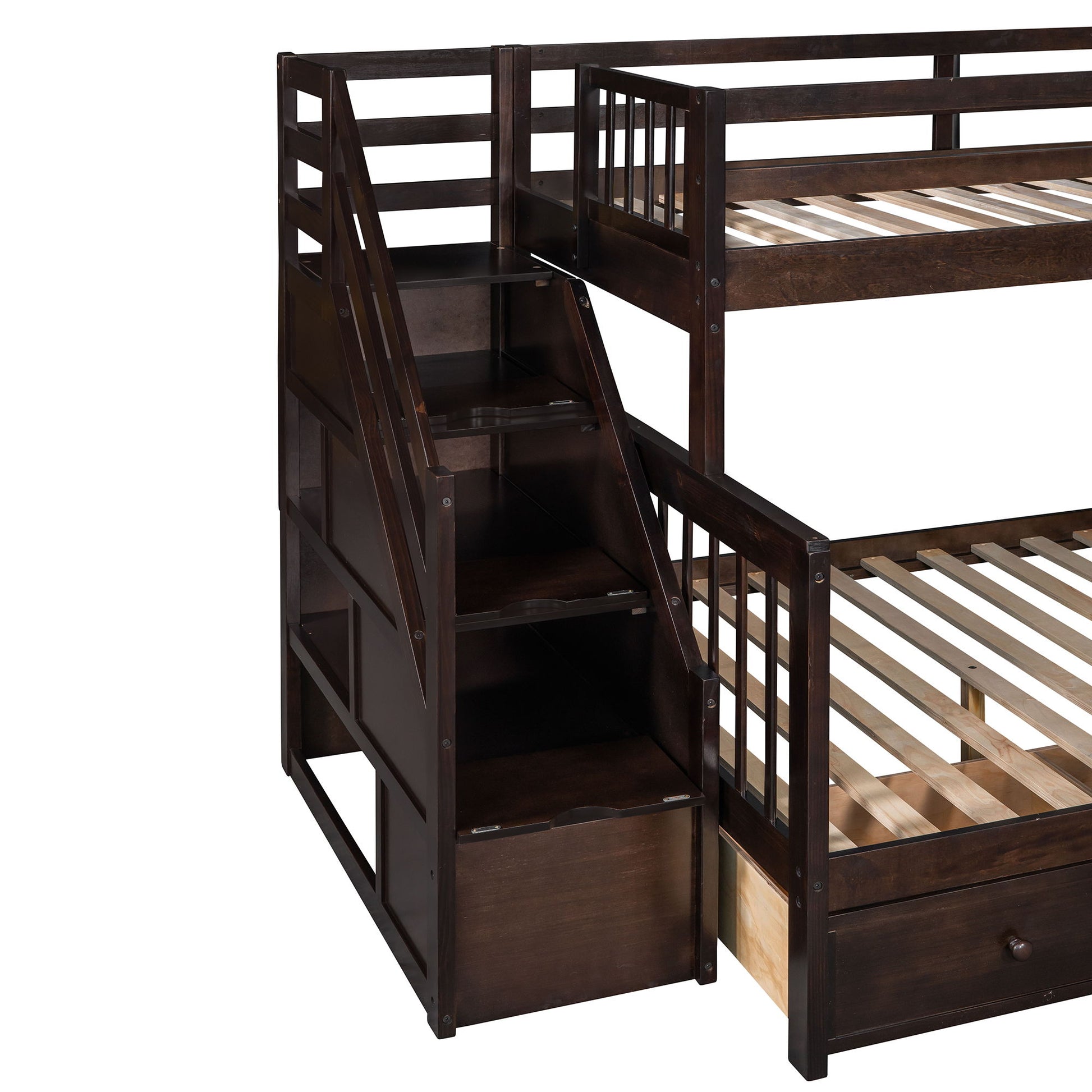Solid L Shaped Bunk Bed With 3 Drawers, Ladder And Staircase - The Sleep Loft - Online Mattress Showroom NYC