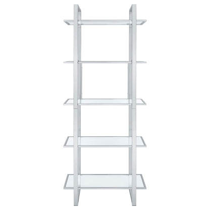 Hartford 79-inch 5-shelf Glass Bookshelf Chrome