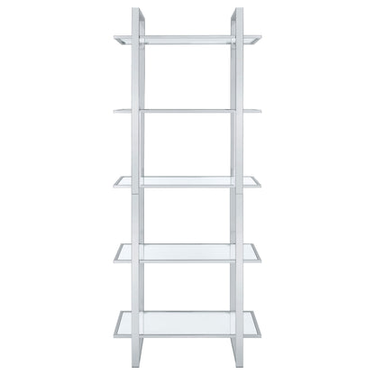 Hartford 79-inch 5-shelf Glass Bookshelf Chrome