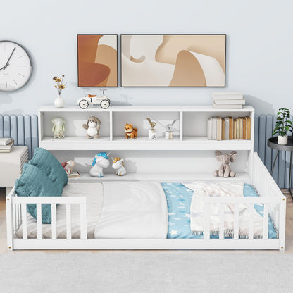 Floor Bed With Side Bookcase, Shelves, Guardrails - The Sleep Loft - Online Mattress Showroom NYC