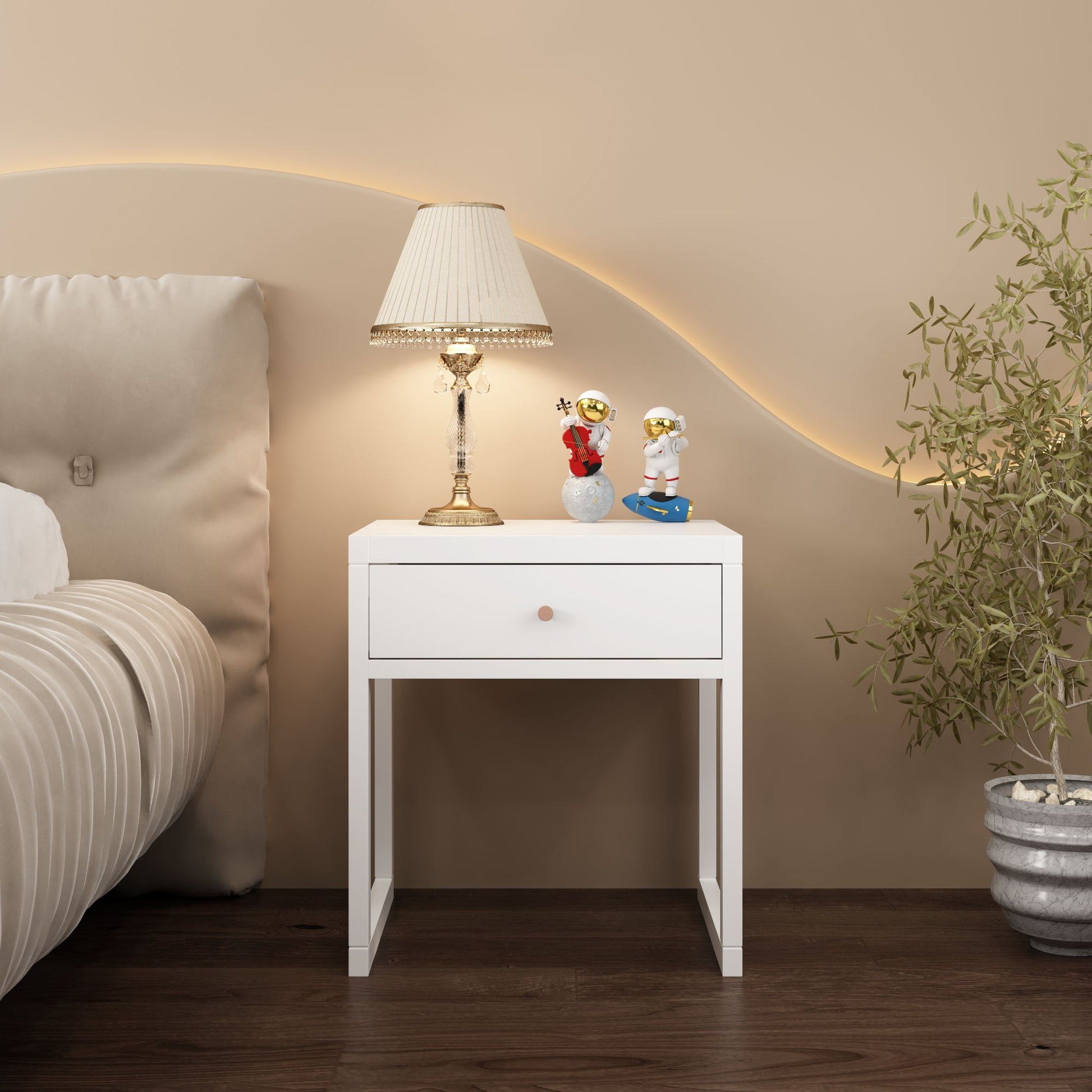 Nightstand With Drawer, Minimalist Bedside Table, Compact End Table For Bedroom - White - The Sleep Loft - Online Mattress Showroom NYC