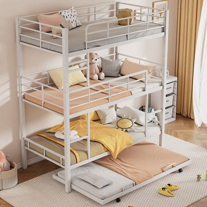 Triple Bunk Bed With Trundle, Heavy Duty Steel Construction - The Sleep Loft - Online Mattress Showroom NYC