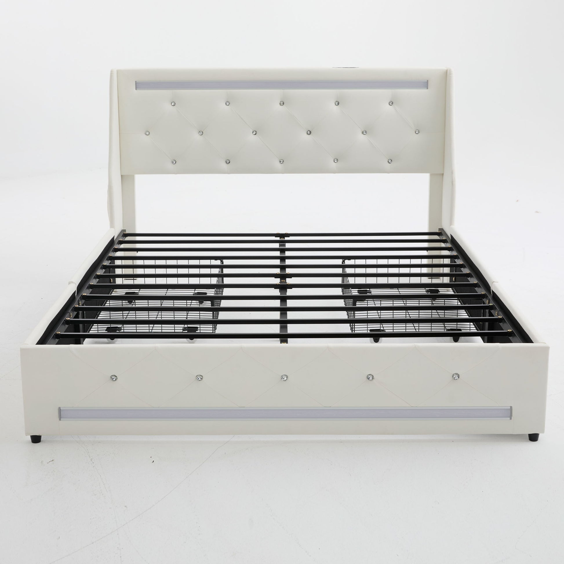 Wingback Upholstered Bed Frame With LED Lights, Charging Station - The Sleep Loft - Online Mattress Showroom NYC