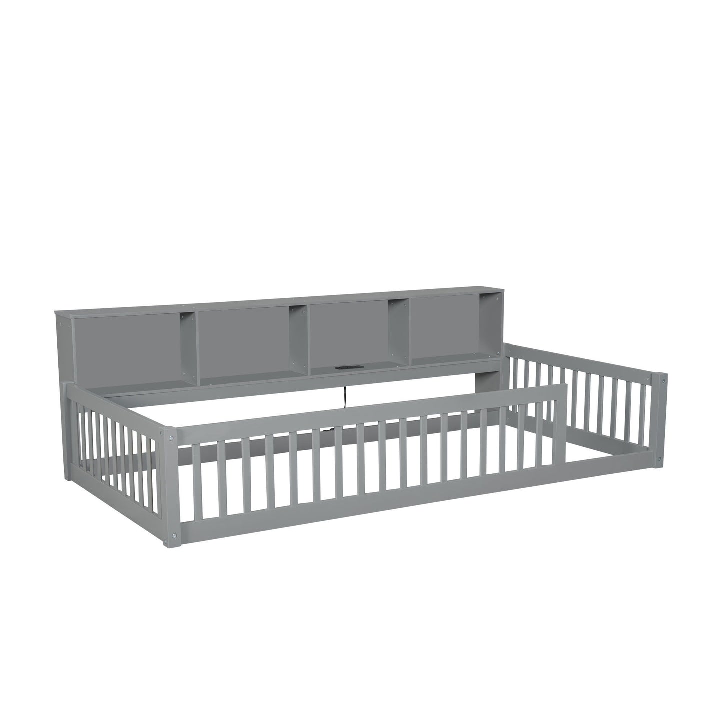 Twin Long Floor Bed With Storage Cabinets And USB Ports - Gray - The Sleep Loft - Online Mattress Showroom NYC