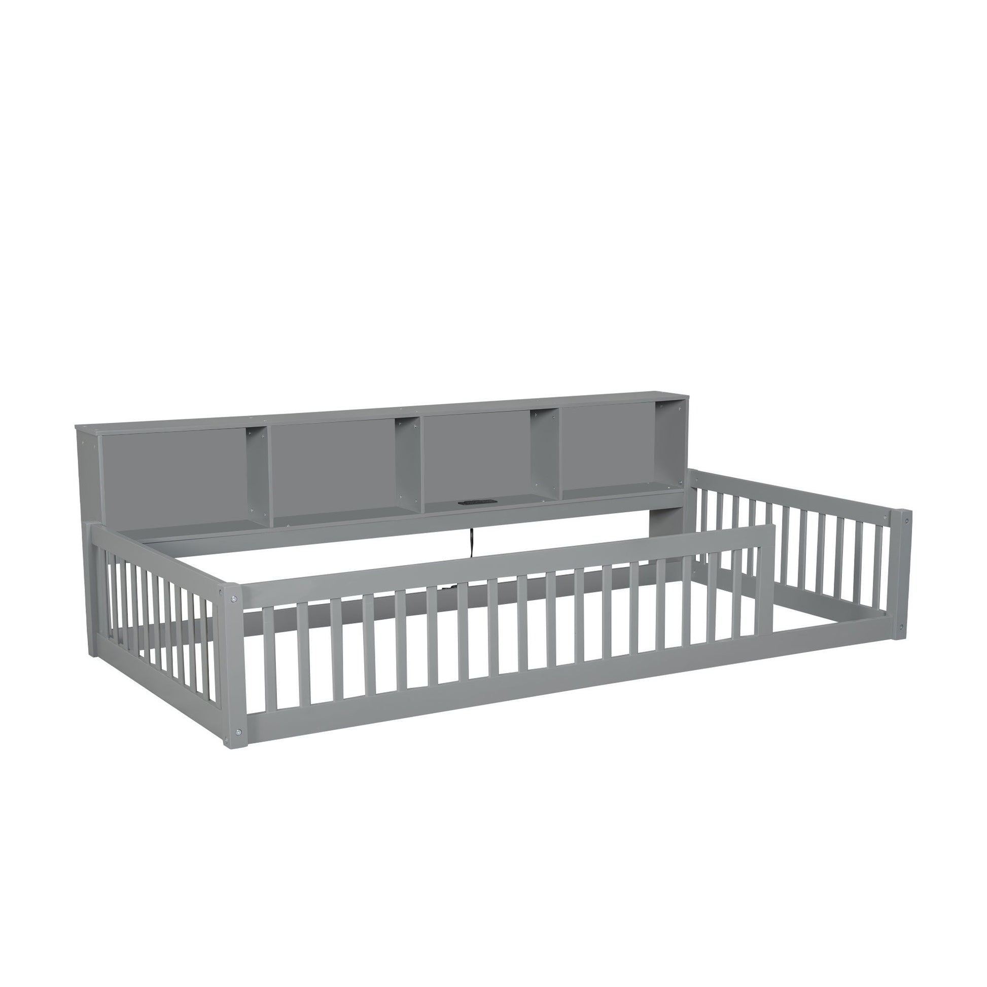 Twin Long Floor Bed With Storage Cabinets And USB Ports - Gray - The Sleep Loft - Online Mattress Showroom NYC