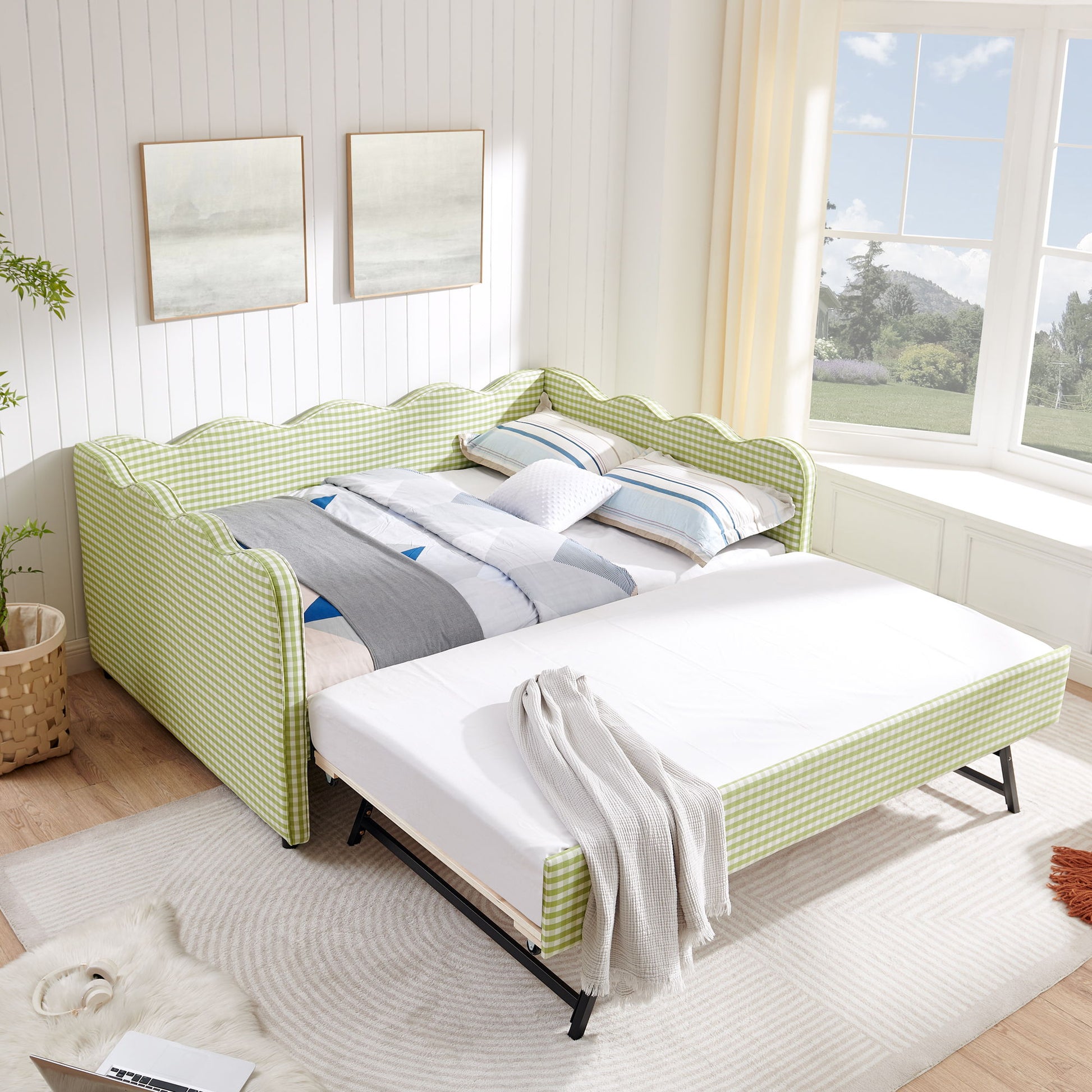 Gingham Daybed With USB Charging Port, Wave-Shaped Design - The Sleep Loft - Online Mattress Showroom NYC