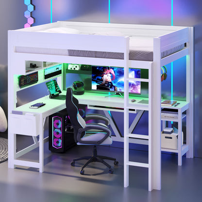 Gaming Loft Bed With Desk, Storage Shelves, LED And Charging Station - The Sleep Loft - Online Mattress Showroom NYC