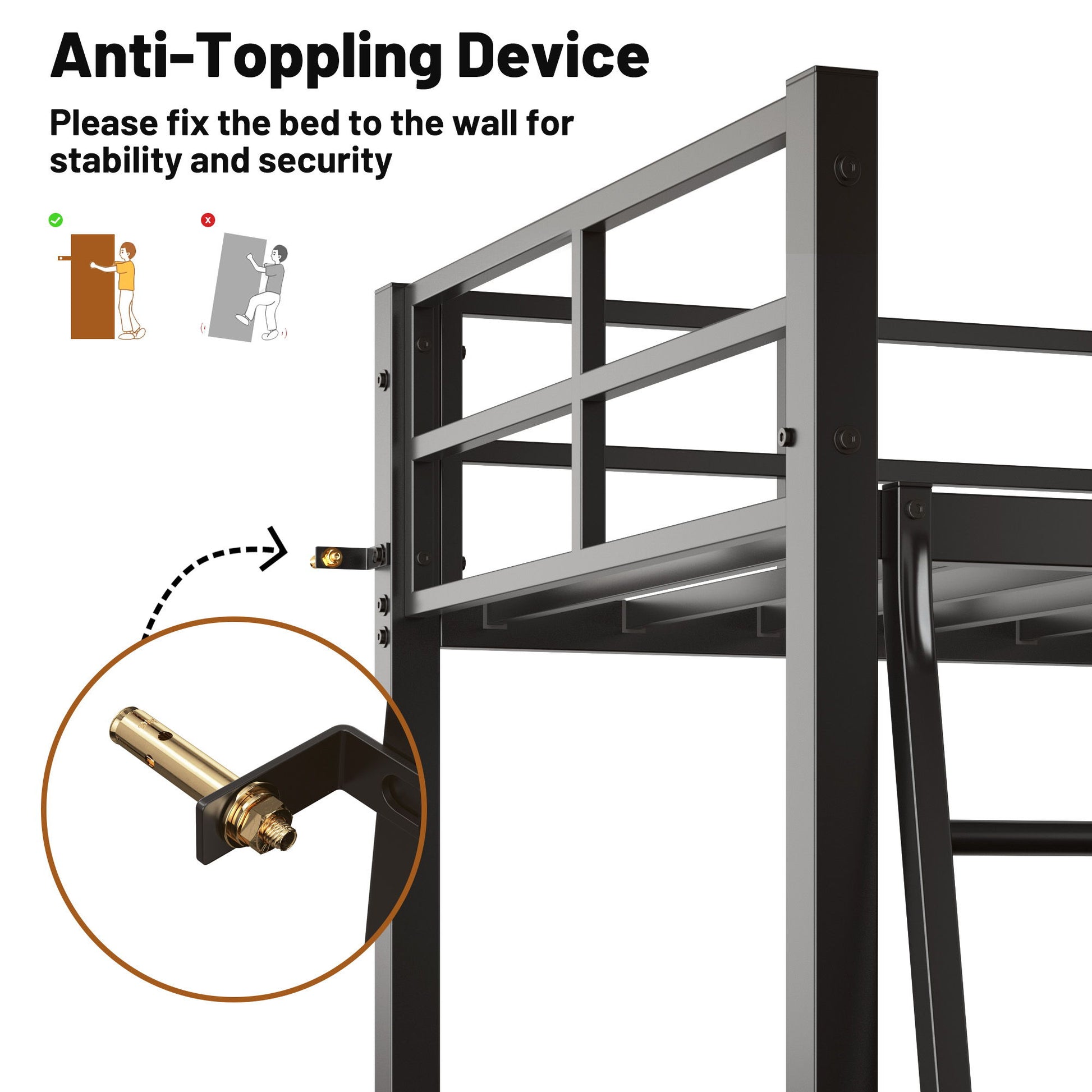 Twin Metal Loft Bed With L - Shaped Desk, Charging Station Loft Bed Frame Twin Size, Safety Guard & Ladder, No Box Spring Needed - Black - The Sleep Loft - Online Mattress Showroom NYC