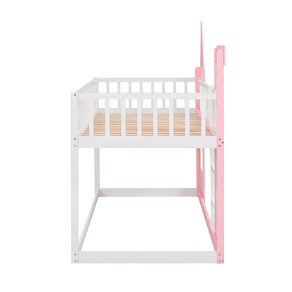 Twin Over Twin Castle Bunk Bed With Ladder - Pink - The Sleep Loft - Online Mattress Showroom NYC