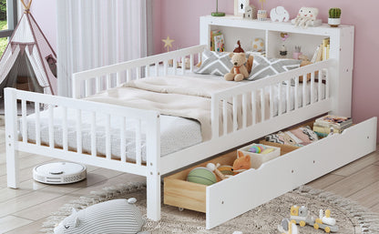 Bed With Headboard Storage Rack, 2 Under Bed Drawers, 3 Side Guardrails For Safety - The Sleep Loft - Online Mattress Showroom NYC