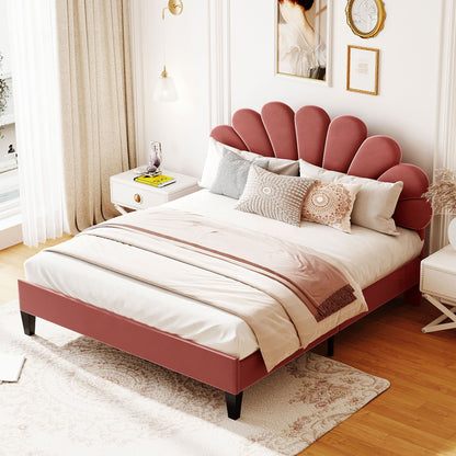 Upholstered Platform Bed With Flower Pattern Velvet Headboard - The Sleep Loft - Online Mattress Showroom NYC