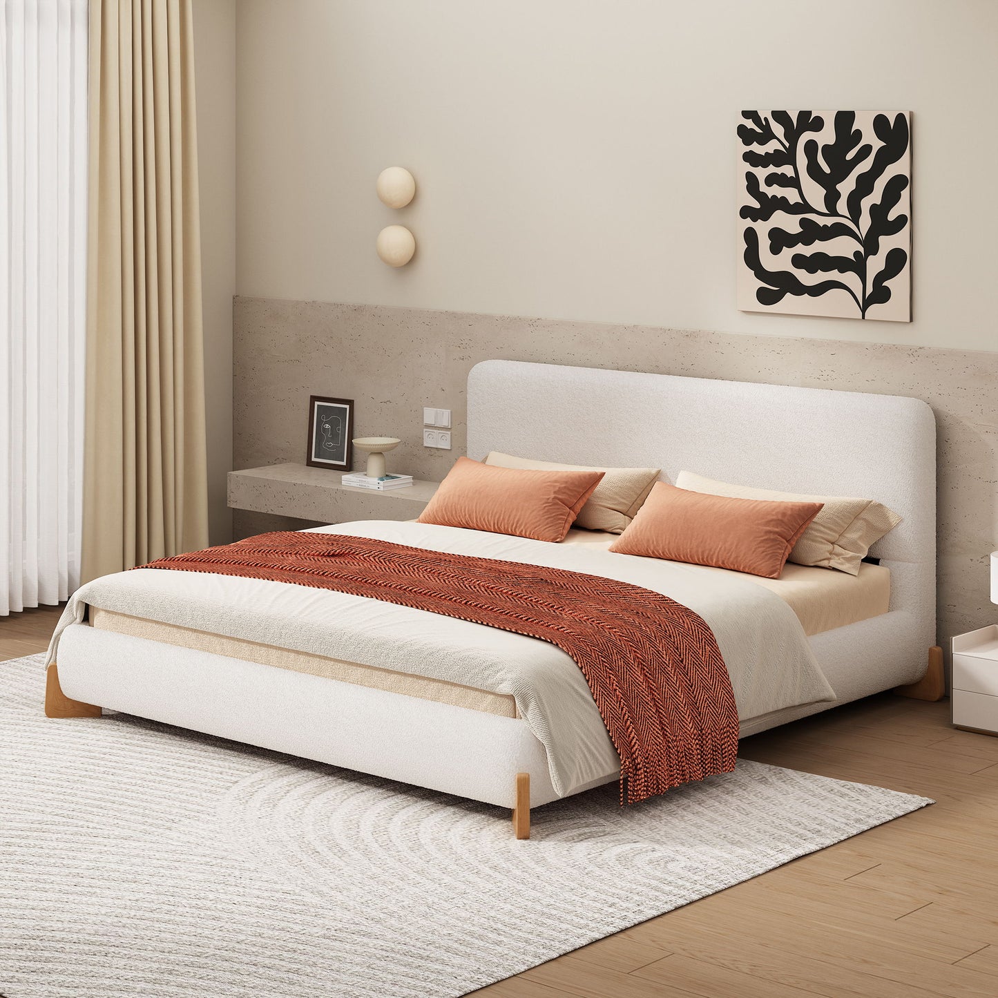 Elegant Boucle Upholstered Bed With Solid Wood Feet - The Sleep Loft - Online Mattress Showroom NYC
