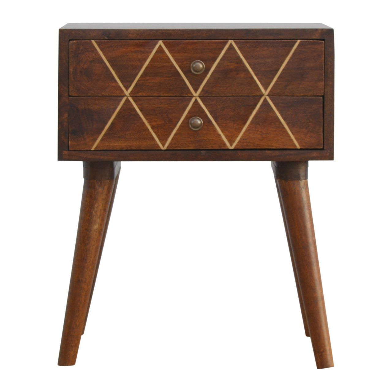 Inlay Geo Brass Bedside Table - Chestnut - The Sleep Loft - Online Mattress Showroom NYC