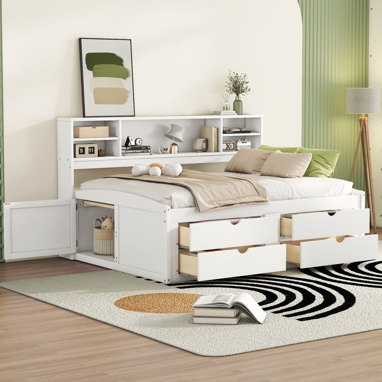 Daybed With 2 Bedside Cabinets, Upper Shelves And 4 Drawers - The Sleep Loft - Online Mattress Showroom NYC
