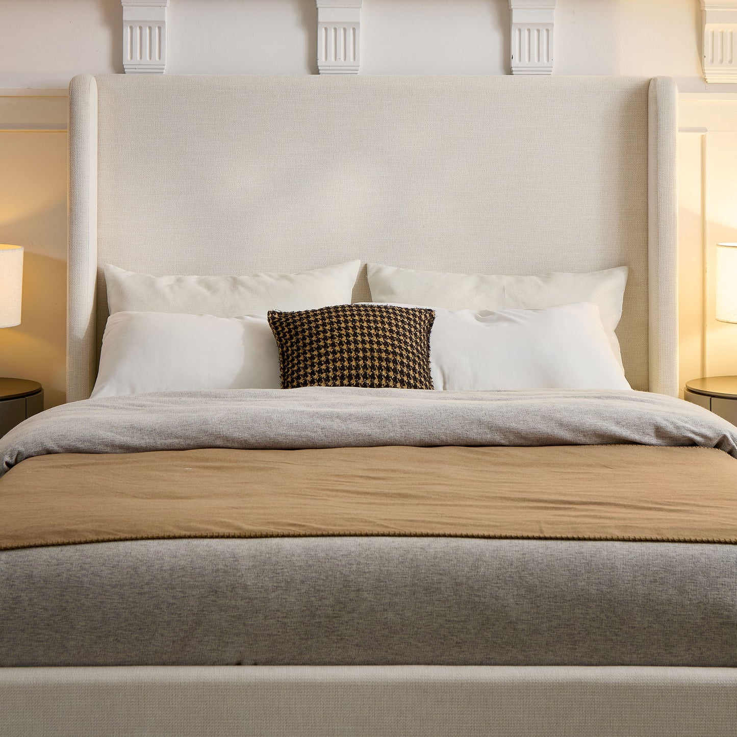 Caron - Upholstered Wingback Bed With High Headboard - The Sleep Loft - Online Mattress Showroom NYC