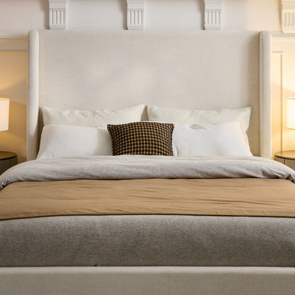 Caron - Upholstered Wingback Bed With High Headboard - The Sleep Loft - Online Mattress Showroom NYC