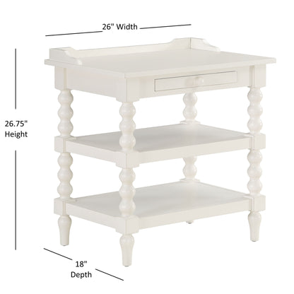 Aria - Nightstand With Styling, 2 Shelves, Pull Out Tray, Spool Turned Legs - Antique White - The Sleep Loft - Online Mattress Showroom NYC