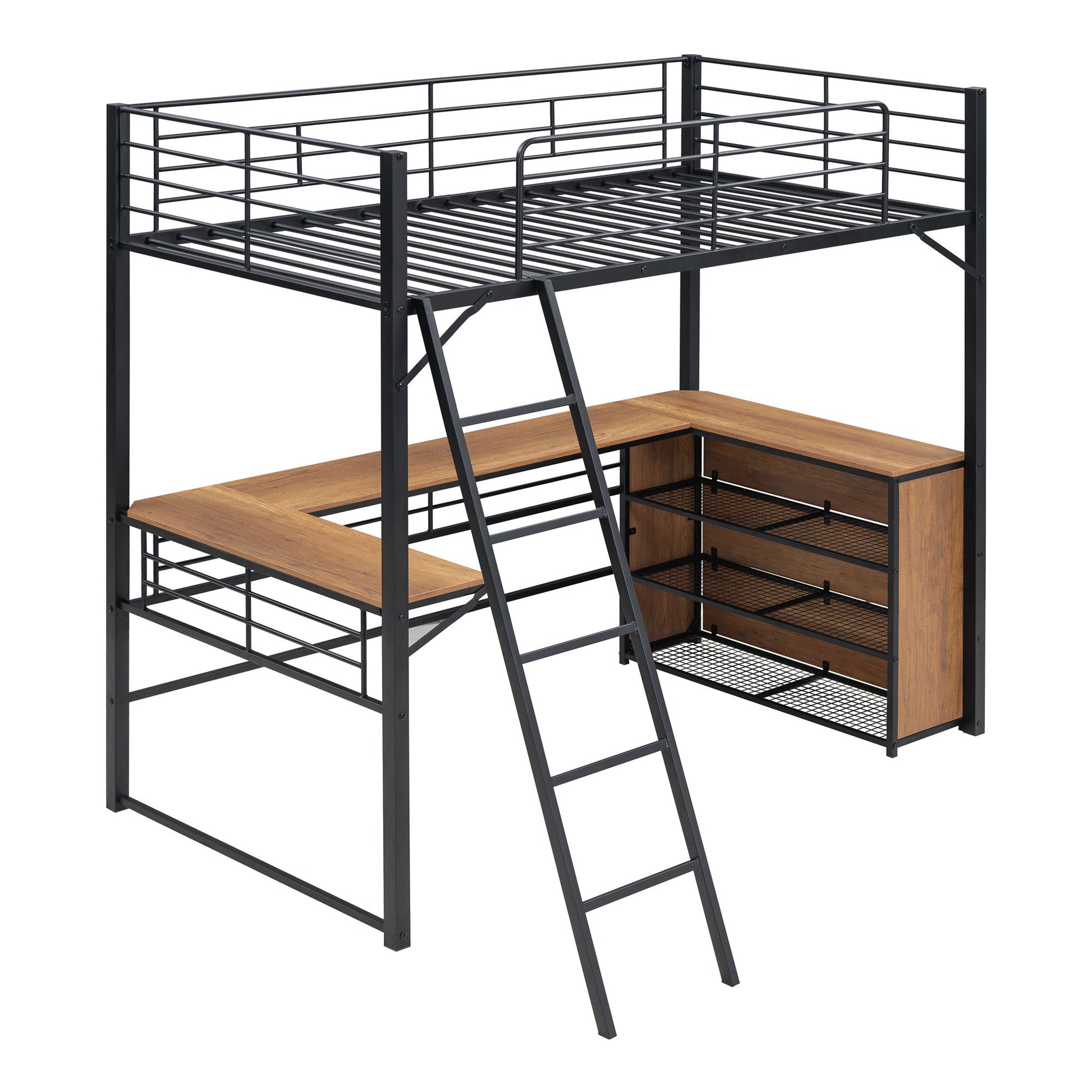 Loft Bed & 3 Layers Of Shelves And L-Shaped Desk - The Sleep Loft - Online Mattress Showroom NYC