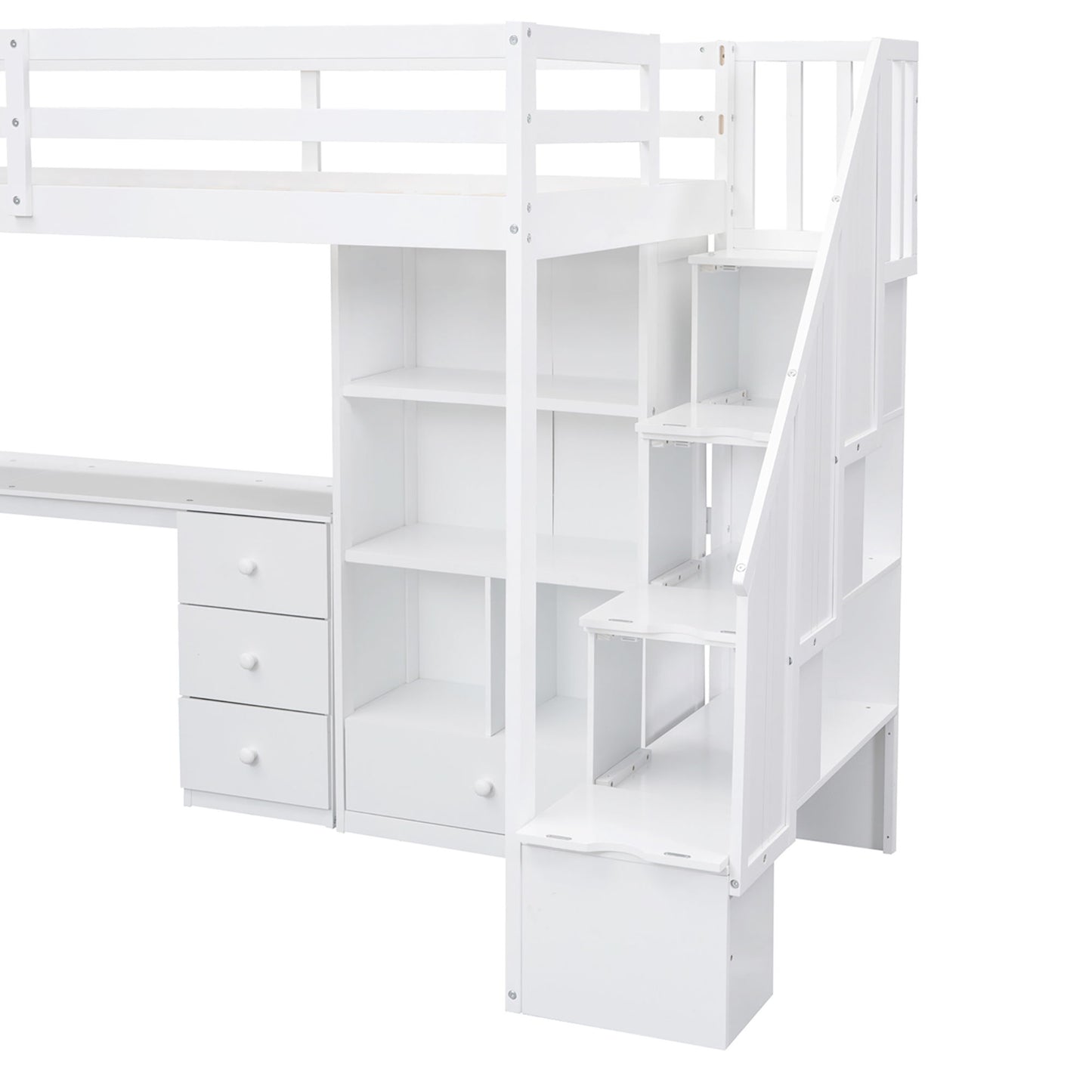 Loft Bed With L Shaped Desk, Drawers, Cabinet, And Storage Staircase - The Sleep Loft - Online Mattress Showroom NYC