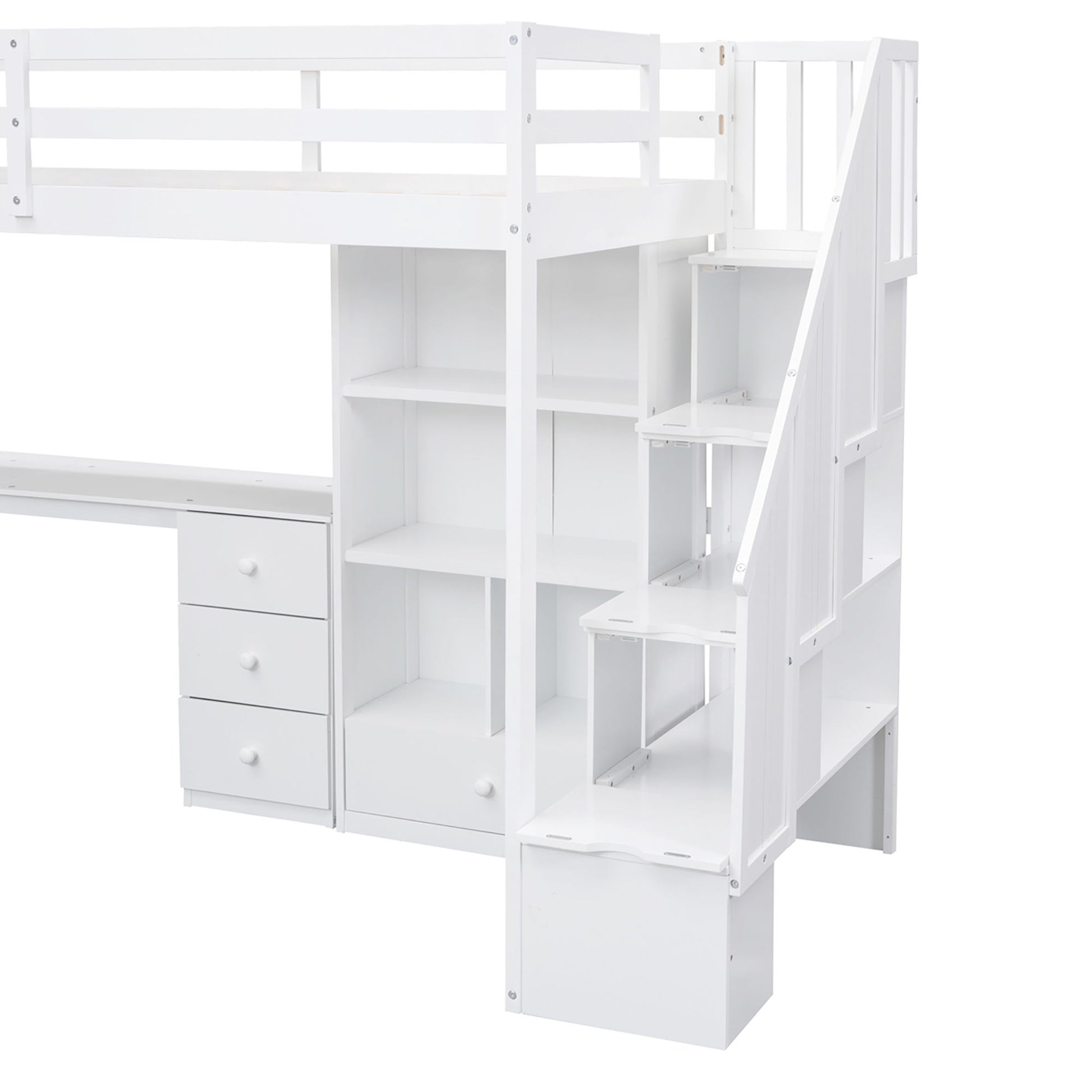 Loft Bed With L Shaped Desk, Drawers, Cabinet, And Storage Staircase - The Sleep Loft - Online Mattress Showroom NYC