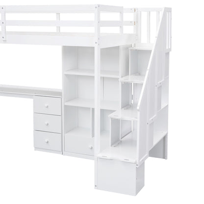 Loft Bed With L Shaped Desk, Drawers, Cabinet, And Storage Staircase - The Sleep Loft - Online Mattress Showroom NYC