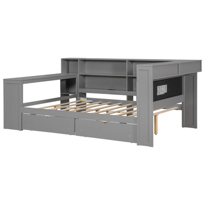 Platform Bed With Upholstered Headboard, Storage Shelves, Drawers, Charging Station, LED Lighting, Built In Desk - The Sleep Loft - Online Mattress Showroom NYC