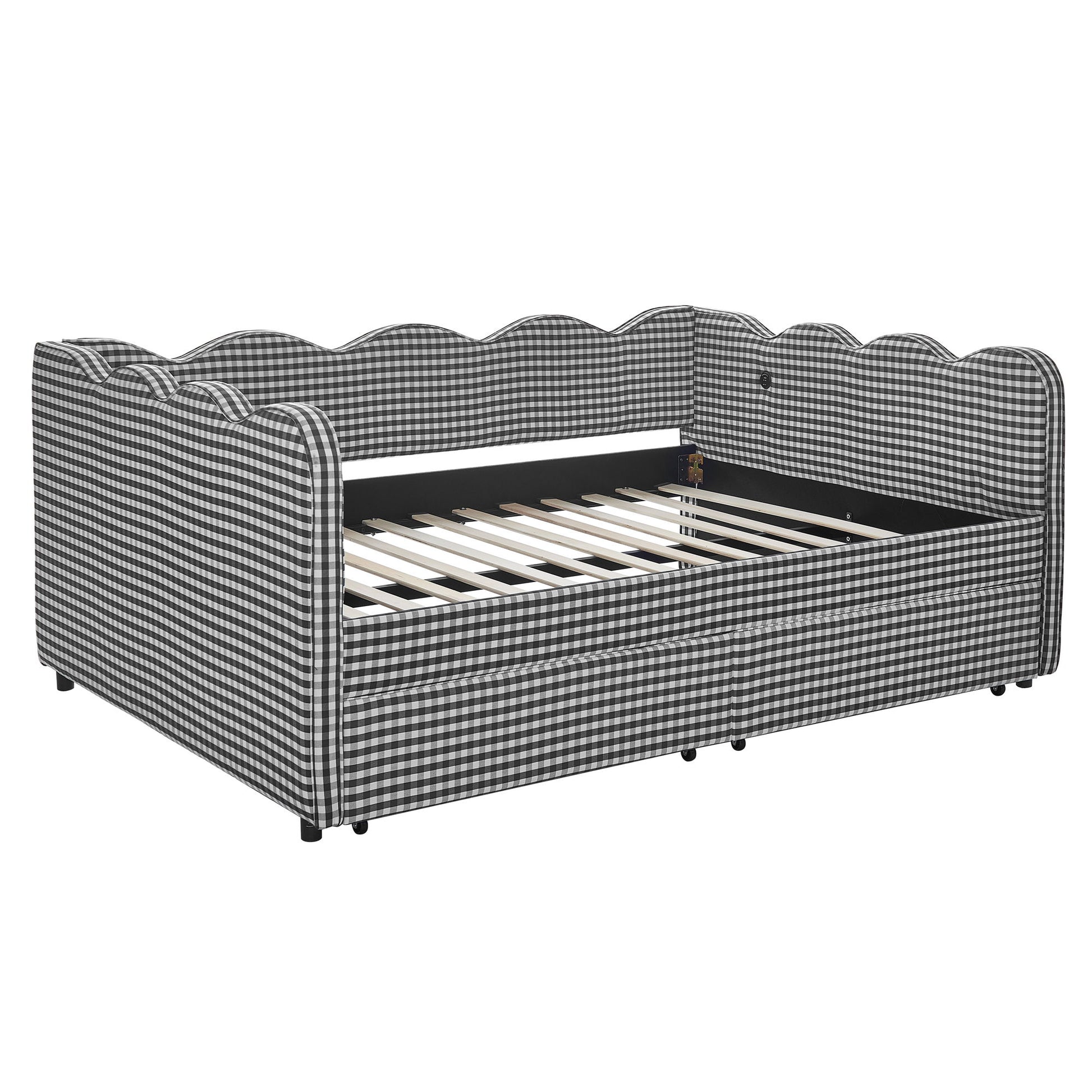 Gingham Daybed With USB Charging Port, Wave-Shaped Design - The Sleep Loft - Online Mattress Showroom NYC