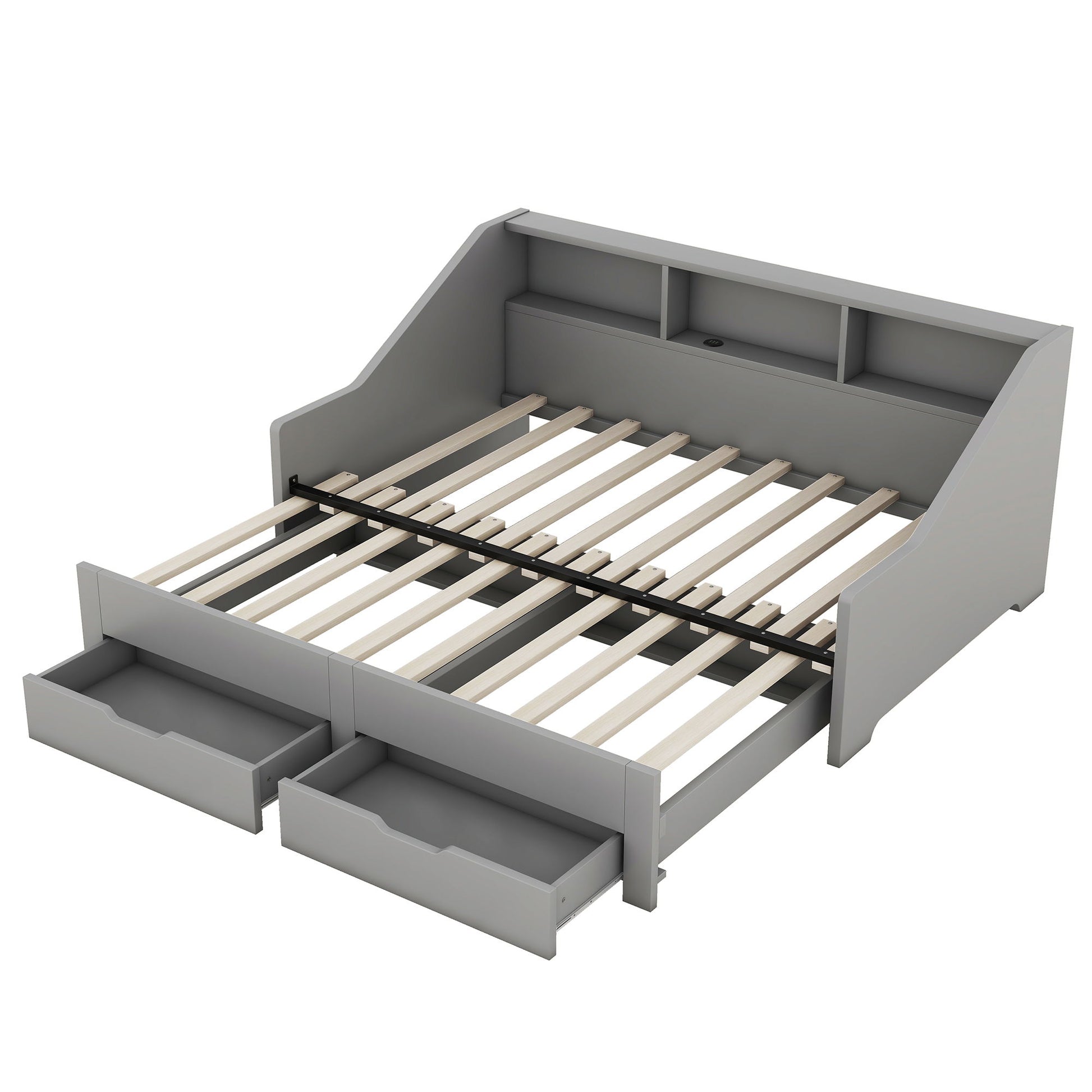 Daybed Frame With Storage Bookcases, 2 Drawers, Charging Station - The Sleep Loft - Online Mattress Showroom NYC