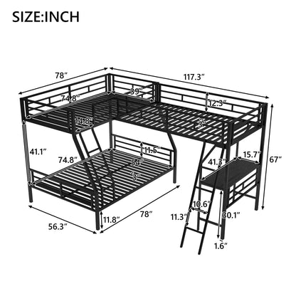 Twin Over Full Bunk Bed With Loft And Desk, L-Shaped Design For 3 Sleepers - Black - The Sleep Loft - Online Mattress Showroom NYC