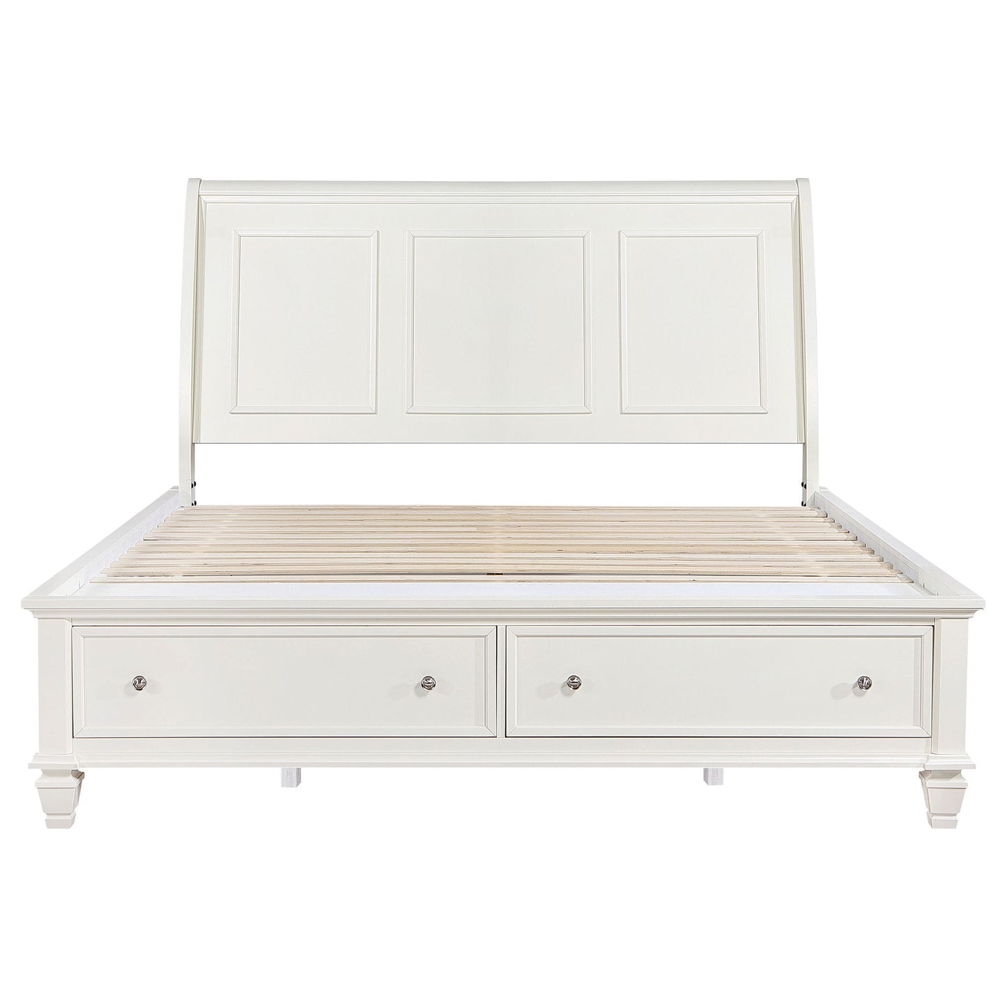 Dennis - Eastern King Storage Panel Bed With Carved Headboard And Built In Drawers - Cream White