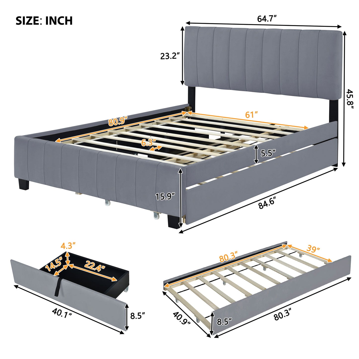 Platform UpholsteredBed With 2 Drawers And Twin Long Trundle - The Sleep Loft - Online Mattress Showroom NYC