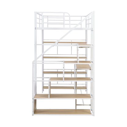 Twin Size Loft Bed With Built In Desk, Staircase Storage & 4 Tier Shelves - White - The Sleep Loft - Online Mattress Showroom NYC