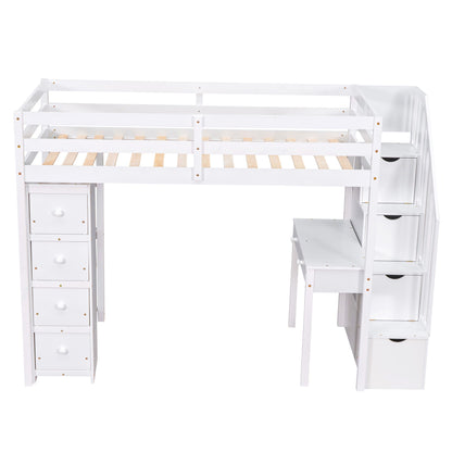 Loft Bed With Storage Drawers, Desk And Stairs With Shelves - The Sleep Loft - Online Mattress Showroom NYC